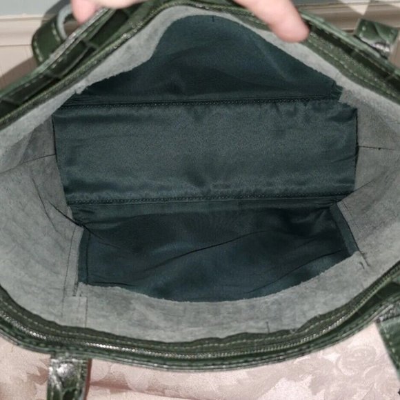 NEW Assots London AGNES Forest Green Croc 100% Leather Satchel Handbag Purse Zip - Picture 11 of 12